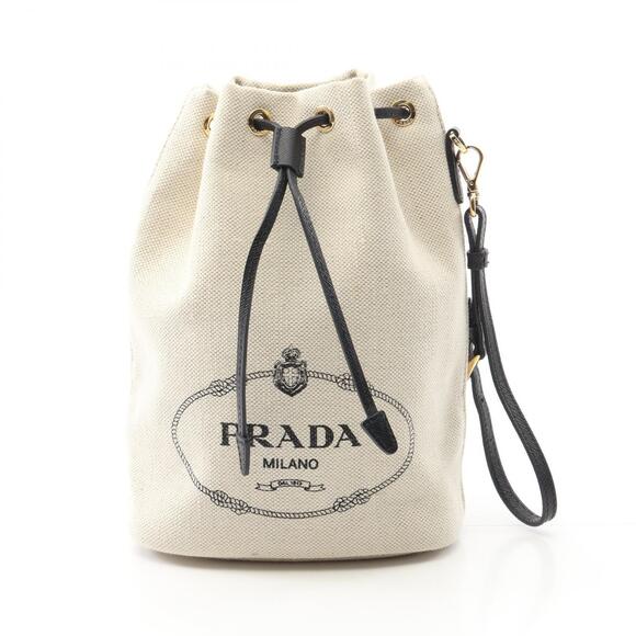 Prada Mistolino pouch bag canvas Saffiano leather Ivory White black - Picture 1 of 6